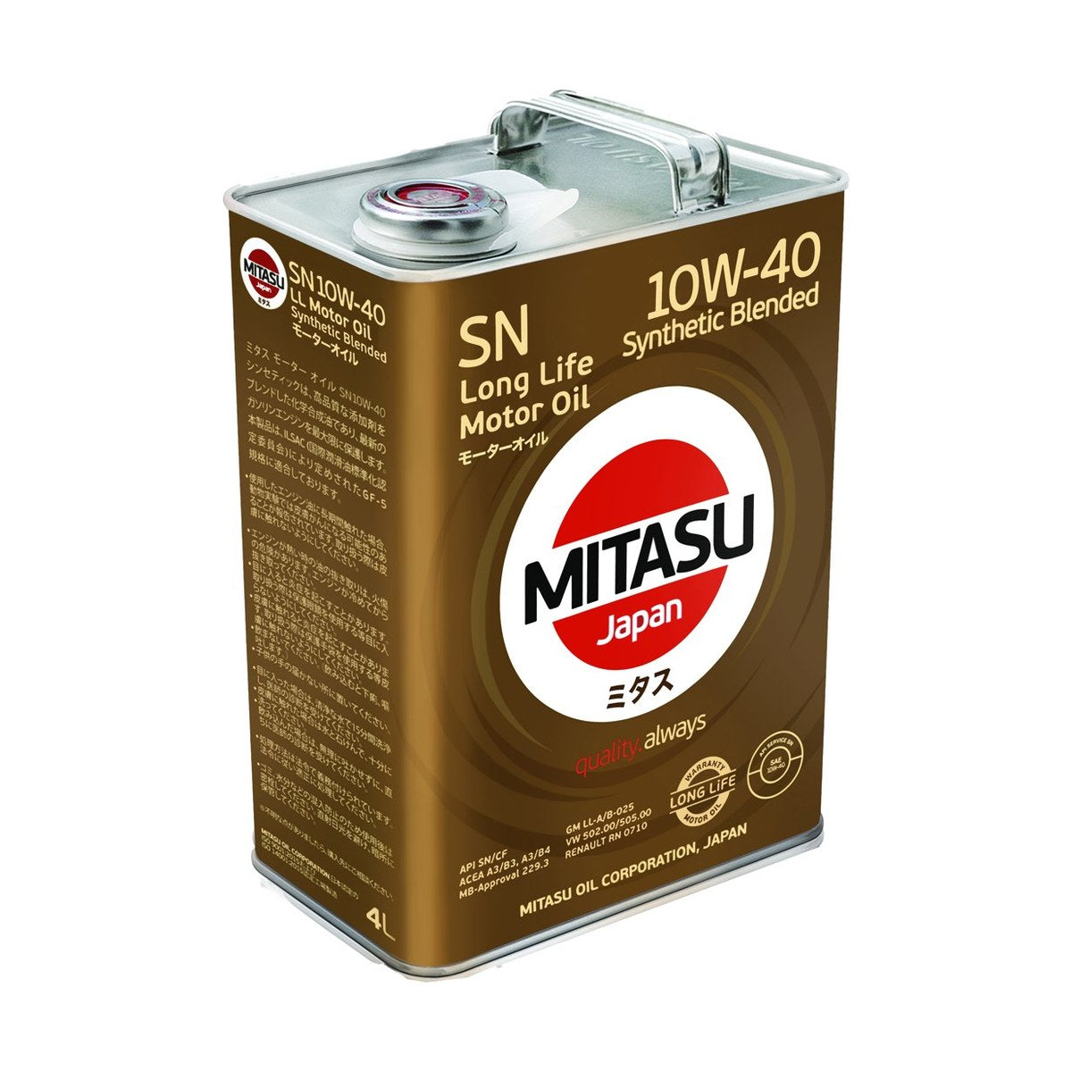 MITASU Motor Oil LL SP 10W-40 Synthetic Blended